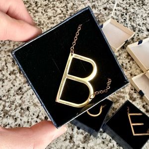 Large Gold Sideways “B” Initial Necklace